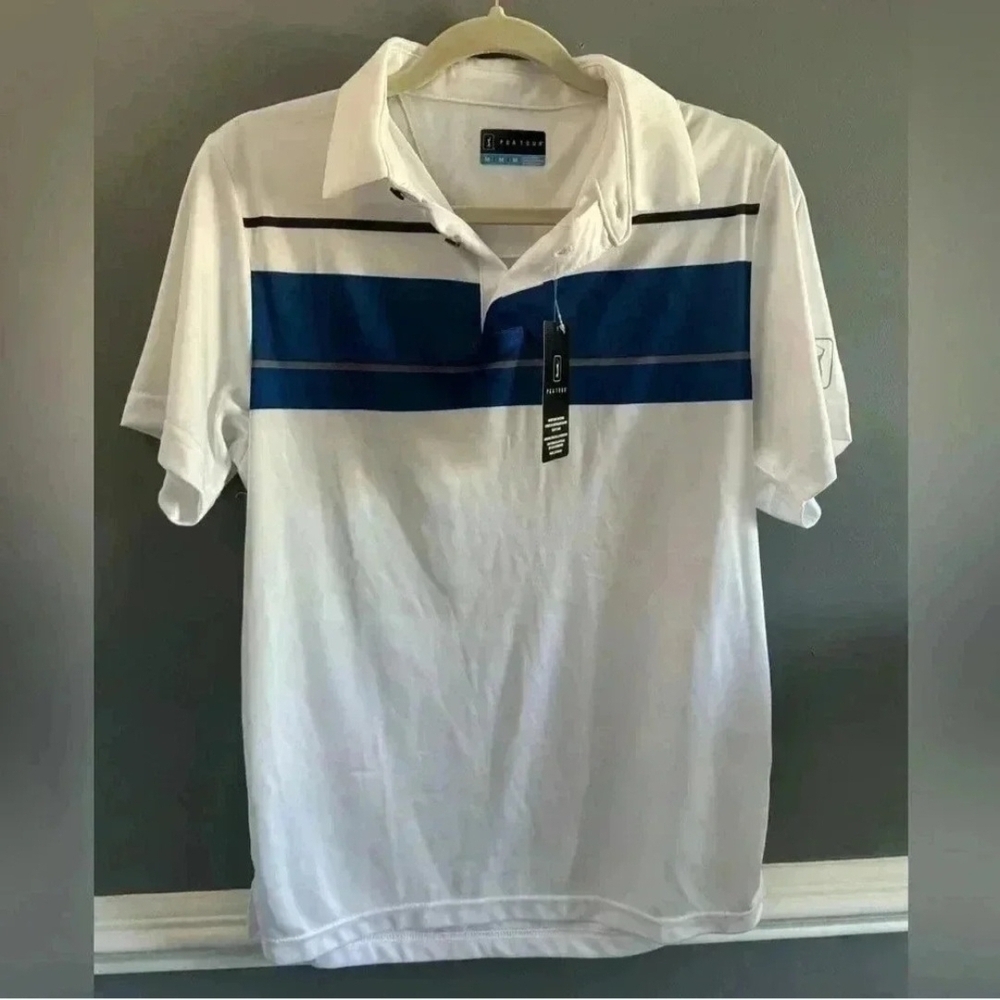 PGA Tour Men's White and Blue Polo Shirt